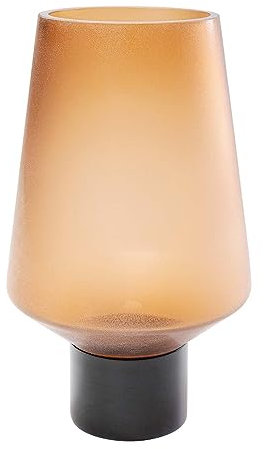 Kare Design Vase Noble Ring, Amber, Deko Vase, Stahl Verzierung, Glas, handgearbeitet, Unikat, 26x16x16 cm (H/B/T)