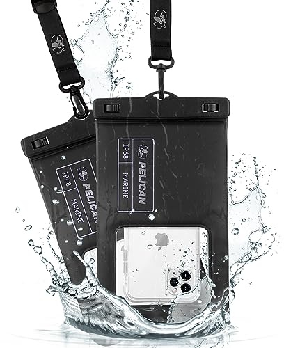 Pelican Marine 2 Pack - IP68 Waterproof Phone Pouch/Case (XL Size) - Floating Waterproof Phone Case - for iPhone 15 Pro Max / 14 Pro Max / 13 Pro Max / 12 / S23 Ultra/Pixel 7 - Stealth Black