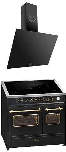 GURARI Induktions-Standherd E 913 DF RU BL+GCH 286 BL 9 Prime, Retro Elektro Standherd 90cm, Range Coocker mit FLEX Induktion+Dunstabzugshaube 90 cm