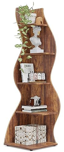 Tribesigns Eckregal, 178 cm hoch, Lagerregal, Bücherregal, Pflanzenständer, Organizer-Einheit, 5 Stufen, Modern, für Zuhause, Büro, Wohnzimmer, Schlafzimmer, Balkon, Braun, 1 Stück