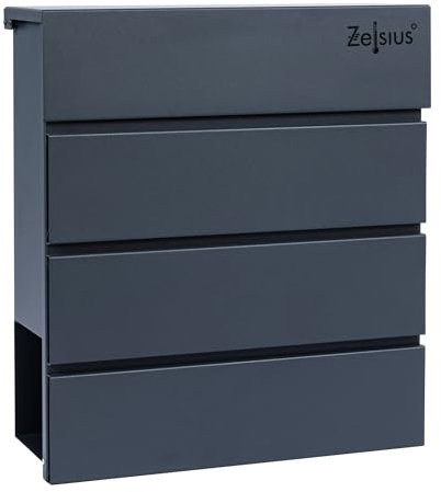 Zelsius Briefkasten Straight mit Zeitungsfach | integrierter Soft-Close-Effekt | Postbox in RAL7016 Anthrazit mit Holzoptik | Wand- oder Ständermontage | Briefbox, Wandbriefkasten, Postkasten, Mailbox