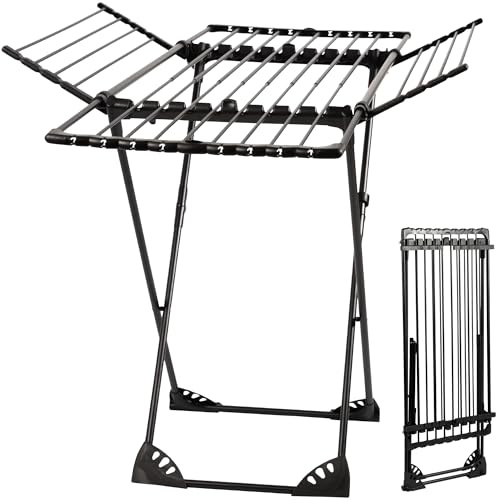 Homra Wäscheständer zusammenklappbar - Bis zu 22m Wäsche - Stehender Wäscheständer zusammenklappbar -Trocknungsständer Wäschetrocknung - 182x97x103 cm - Metall Schwarz - Geeignet für große Familien