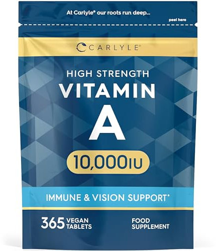 Vitamin A Tablets 10000 IU | 365 Count (1 Year Supply) | Vitamin A as Retinol Acetate | High Strength | Vegan and Vegatarian | by Carlyle