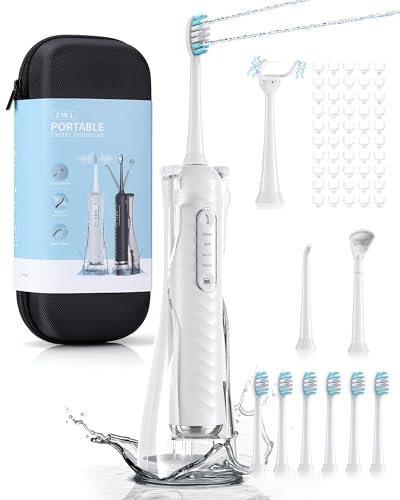 Duolosy Elektrische Zahnbürste mit Wasser Flosser, 3 in 1 Kabellose Zahnbürste und Wasser Flosser Combo für mehrere Benutzer und Bedürfnisse, Flossing Zahnbürste Tragbar für Reisen und Zuhause, 10