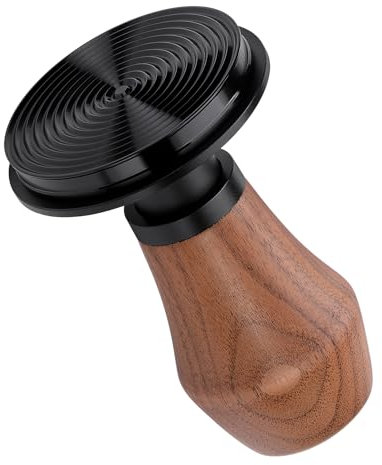 Normcore Prensador de café expreso V4 de 53,3 mm, prensador con resorte con revestimiento de PVD de titanio, base ondulada de 6,8 kg, 11,3 kg, 13,6 kg, mango de nogal americano genuino