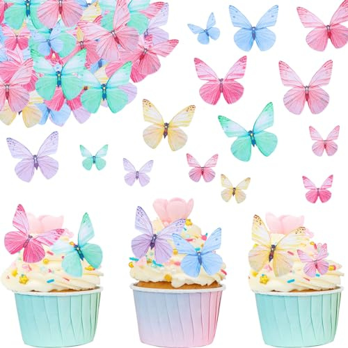 ALEGRE 72 Stk Schmetterlinge Tortendeko Essbare Schmetterling Kuchen-Deckel | Esspapier Tortendeko Schmetterling Muffin Deko,Essbare Schmetterlinge für Torte zum Hochzeit Geburtstag Taufe