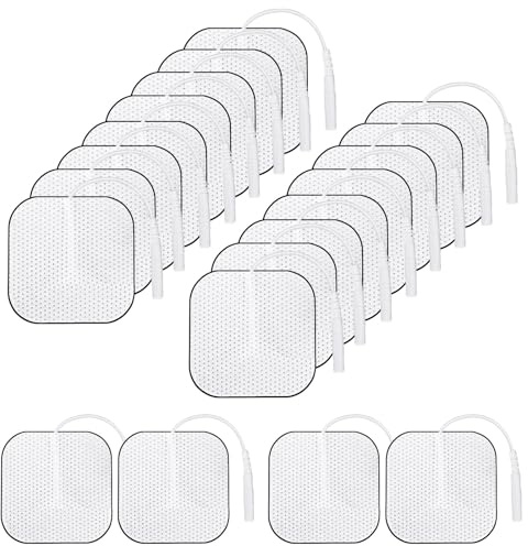 SUNJULY Tens Elektroden Pads, 20 Stück 4x4 cm Tens Gerät Schmerztherapie, Selbstklebende Wiederverwendbare Elektrode Gerät Pads mit den Meisten TENS EMS Gerät Pads