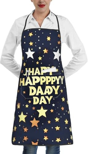 Lrtyuasq Weiße Gänseblümchen-Premium-Schürze mit Taschen, Verschlussrand, für Erwachsene, Arbeitsschürze für Erwachsene, Unisex, ideal für Küche, Restaurant, Stars and Happy Fathers Day, One size