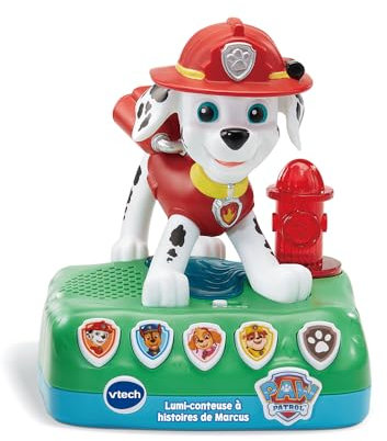 VTech - Pat' Patrouille, Lumi-Conteuse à Histoires de Marcus, Boîte à Histoires Veilleuse, Jouet Interactif et Musical Paw Patrol avec 4 Jeux, Cadeau Enfant de 3 Ans à 7 Ans - Contenu en Français