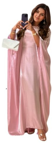 RUIG Women Satin Abaya Dress Islam Muslim Summer Batwing Sleeve Maxi Dress Kaftan Robe Ramadan Clothes