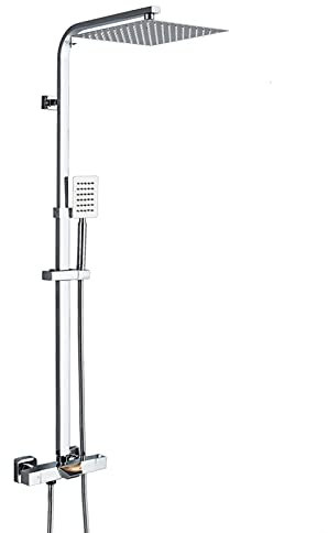 Duscharmatur-Set aus Chrom, Regenduschkopf mit Handbrause, Wasserfall-Wannenauslauf, Thermostatventil, Badezimmer-Badewannen-Duscharmatur
