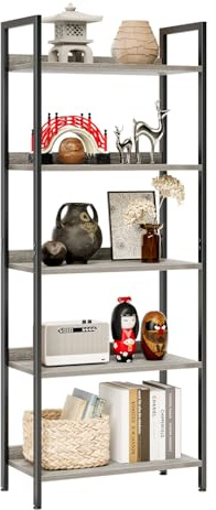APPOLYN Bücherregal Mit 5 Ebenen, Heimbüro, Bücherregal, Aufbewahrungs-Organizer, Industrielles Design, Für Schlafzimmer, Wohnzimmer Und Heimbüro, 60 x 30 x 153.5cm, Grau