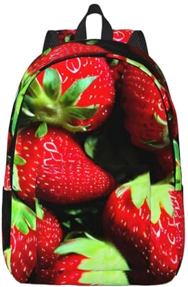 WURTON Sac à dos polyvalent en toile avec motif fraise, sac à dos décontracté tendance pour ordinateur portable pour le travail et les voyages, Noir , S