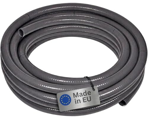 Poolflex PVC Druckschlauch Ø 50 mm - Flex Rohr grau mit Verstärkungsspirale - 25 m flexibler Klebeschlauch - 3,5 mm Wandstärke - 6 bar - für Pool- und Teichverrohrung