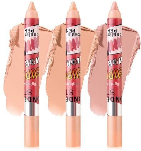 Boobeen 3 Pezzi Matite Correttore, Contorno Evidenziatore Stick Trucco Multiuso Cremoso Matte Concealer Pen Impermeabile Piena Copertura Trucco Viso Stick, Lunga Usura