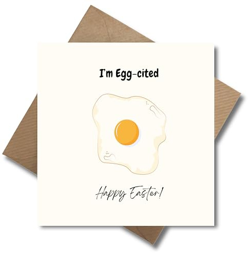 Osterkarte mit Umschlag - Egg-cited Grußkarte Wertschätzung Spiegelei Freundschaft Familie Kollegen Osterfest (quadratisch - 125 x 125 mm)