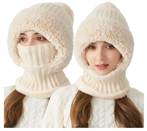 Écharpe à Capuche Femmes Écharpe Coupe-Vent intégrée pour l'hiver Chaud et épais Féresque Thermique bordées Thermiques Snood Chapeau tricoté Mignon Écharpe épaissie de Fibres épaissies