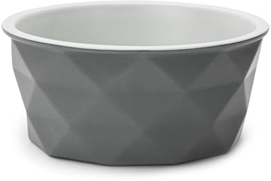 lionto Futternapf aus Keramik mit rutschfestem Silkonboden, 350 ml, Hundenapf aus robustem & geruchsneutralem Material, leicht zu reinigen, ergonomisches Design, Wassernapf für Hunde&Katzen, grau