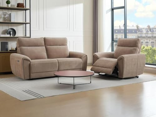 Vente-unique-Relaxsofa 3-Sitzer & Relaxsessel elektrisch - Stoff - Taupe - DJARALO