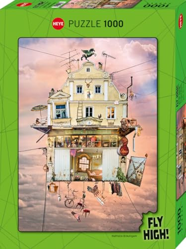 HEYE Puzzle 1000 Teile für Erwachsene „Treasure House“ | Fantasievolles Motiv von Nathalie Bräutigam mit skurrilen Figuren & himmlischen Abenteuern, 50 x 70 cm