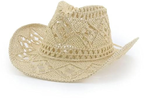 AAIXXIZAO Sonnenhut Strohhut Hut Damen Hüte Für Frauen Hohle Strohhüte Feste Schleife Im Freien Strand Casual Elegant Sonnenschutz Männer Sonnenhut 56-58Cm (Erwachsene) Beige