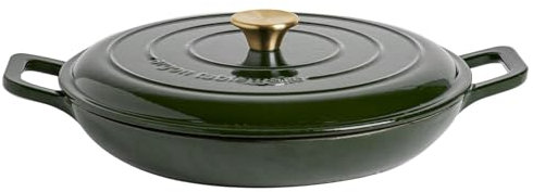 Argon Tableware 2.3L Shallow Cast Iron Casserole Dish with Self-Basting Lid - Green - 2.3L & 4.68L Induction Hob Cooking 2.43QT Dutch Oven Bread Baking Serving Roasting Stew Stock Pot Cookware Pan