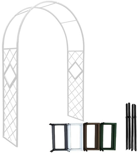 Arceau à Rosiers Metal,Arche Jardin pour Rosiers Plantes Grimpantes,Arche de rosiers Largeur 140cm 180cm 200cm 260cm 320cm Arche en Treillis Jardin métallique avec socle et pique(Blanc,3.0x2.3m/9.8x7.