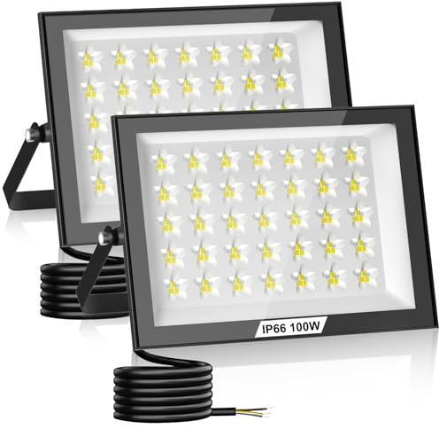 Hondony 2 Stück 100W LED Strahler Außen, 6500K LED Fluter Flutlicht, IP66 Wasserfest Scheinwerfer Aussenstrahler, tageslichtweiße Wasserdicht Außenstrahler für Garten, Innenhöfe, Garage