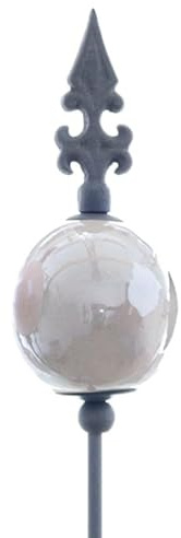 naninoa Metall Stecker Französische Lilie mit Keramik-Kugel, Gartenstecker Gartendeko Gartenverzierung, Grau, 110 cm