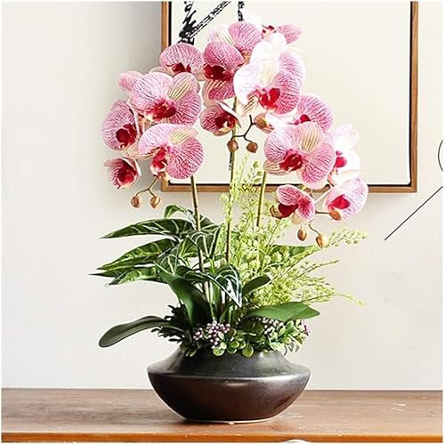 SdaryWare Orchidée Artificielle en crêpe, Fleur Artificielle avec Vase en Porcelaine, Fausses Fleurs de phalaenopsis artificielles de 46 cm, Fausse orchidée