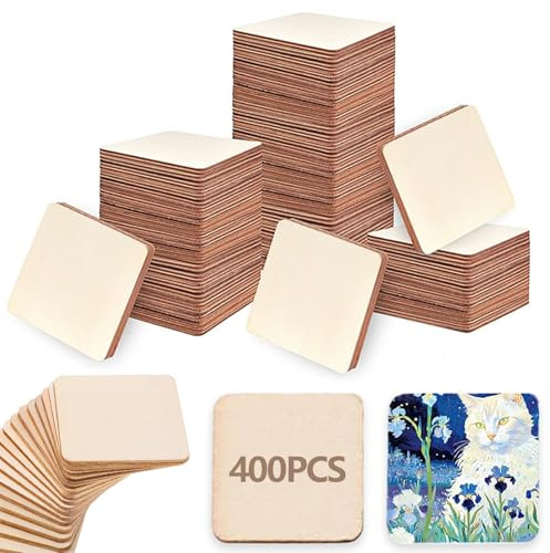 400 Stück Holz Quadratische Scheiben, 2 x 2cm Holzplatten Zum Basteln Natürlich Unverarbeitet Holzplättchen Malerei Holzplatte Set für Heimwerkerprojekte Partydekoration Architekturmodelle