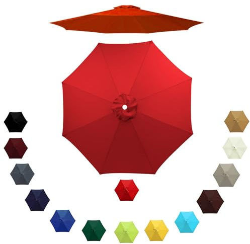 Outdoor Umbrella Replacement Canopy for 6 Ribs/8 Ribs, 2m/2.3m/2.7m/3.0m Patio Parasol Replacement Top UV Protection Waterproof, Umbrella Cover Standby for Garden Deck Backyard(Red,2.0m/6 Arms)
