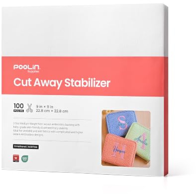 Poolin Stabilizzatore da taglio da 70,9 g, 22,9 x 22,9 cm, 100 fogli per cerchi 4 x 4 e 6 x 6 | Supporto permanente anti-arricciamento per maglieria, felpe, pile, abbigliamento per bambini e altri tessuti elastici