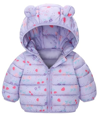 SEAUR Caldo piumino per bambine autunno giacca trapuntata carino cappotto invernale per bambini giacca invernale a maniche lunghe moda all'aperto, Lilla, 12-18 Monate
