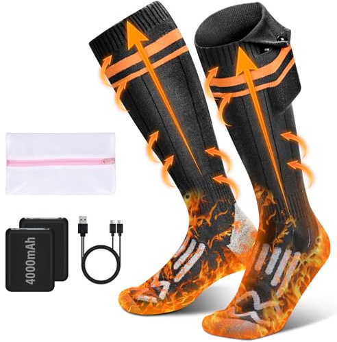 Naxup Beheizbare Socken, 4000mAh Wiederaufladbare Heizsocken mit 4 Temperaturen, Waschbare Wärmesocken für Skifahren/Angeln/Camping/Radfahren, Beheizte Socken Unisex 36-43