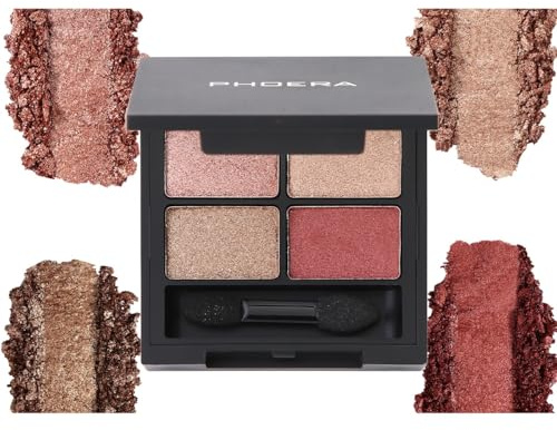 PHOERA 4-in-1 Ultimate Shadow Palette – 4 Sparkling Shades (Rose, Champagne, Gold, Rust Red) - for Highlight, Contour, Shade & Line – Quad Eyeshadow (Sparking Bliss)