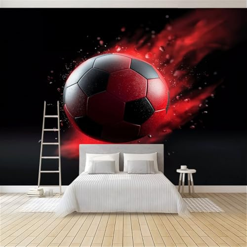Papel Pintado Tejido No Tejido 200 x 140 cm (An x Al), Negro-Rojo Fotomurales - 3D Fantasía Deportes Fútbol Decoración de Pared con Murales Decorativos