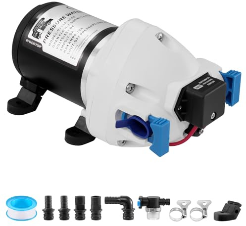 Teodute RV Water Pump R3526144D, 3.0 GPM 50-PSI 12V DC 12V DC Self Priming Diaphragm Water Pump with Strainer and Pressure Switch for Campervan Marine Yacht, Auto Shut-Off - Withstands Up to 160F