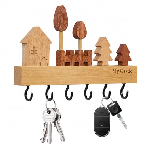 6 Haken Schlüsselbrett Holz, 22.5x3x2cm Holzschlüsselhalter mit 2 Schrauben | Einfach zu Installierender Wand Schlüsselboard, Dekoratives Schlüsselhalter, für Flure, Eingangstüren, Garagen, Küchen