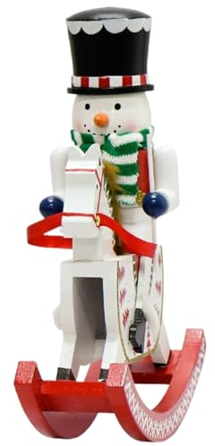Schiaccianoci in Legno Pupazzo di Neve Opera d'Arte da 12 Pollici con Cavallo a Dondolo Decorazioni Natalizie per Interni per Bambini Decorazione per Albero - Figura Schiaccianoci