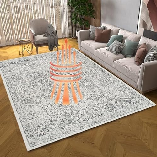 Labasuan Tragbarer Graphen-Heizteppich, schnell heizende Bodenmatte mit 6 Sicherheitsstufen, weicher, Flauschiger Heizteppich für den Innenbereich(80 * 160cm/31.4 * 62.9 in)