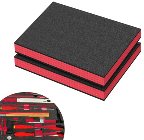 Werkzeugeinlage Schaumstoffeinlage Werkzeug Koffereinlage 2 Stück Schaumstoff Zuschnitt Schaumstoffplatten für Werkzeugkasten (40×30×4cm, Rot)