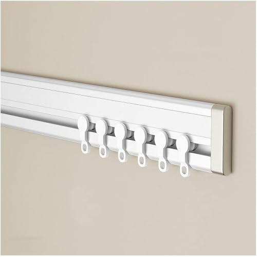 Vorhangschiene Aluminium 1 Läufig, 6 mm Ultraflach Gardinenschiene, 0.6-6 m Decken oder Wandmontage Gardinenstange, Raumteiler für Schlafzimmer Wohnzimmer Hotels(Weiß Wandbefestigung,1.4m)