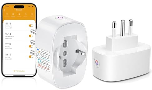 Presa Smart Italiana, Monitoraggio Energia, Compatibile con Amazon Alexa e Google Home, Timer Programmabile, WiFi Intelligente Smart Plug, Spina 16A, Controllo Remoto per Casa Intelligente, 2 Pezzi