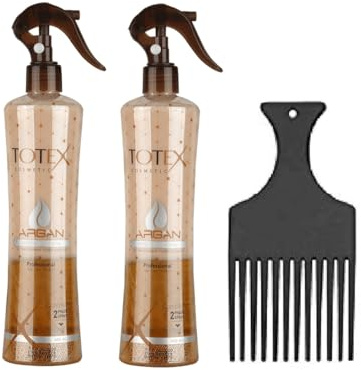 Totex 2-fas balsam spray | Balsam spray utan sköljning | Utredningsmedel för torrt och skadat hår 400 ml 2 stycken fingerstyler (argan)