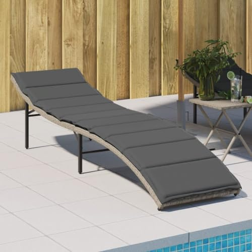 Tonture Sonnenliege mit Kissen Hellgrau 55x199x50 cm Poly Rattan, verstellbar, wetterfest, ergonomisch, mit Polster, ideal für Terrasse Balkon Pool, Leichter Gartenliegestuhl für Outdoor Relax