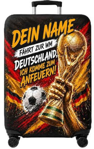 Ferocity Personalisierte Kofferhülle Fußball WM 2026 mit eigenem Text & Land Elastisch Waschbar Kratzfest Kofferschutzhülle Gepäckhülle Reise Größe L 27-31 Zoll [083]