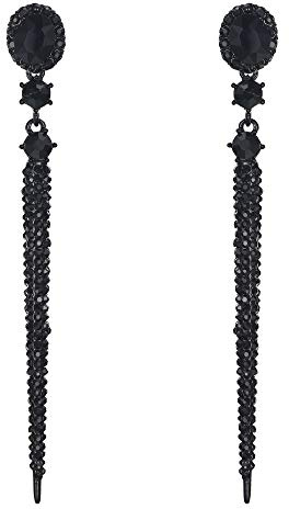 Clearine Nagel Ohrringe voll Kristall mode Trendy Oval lange Chandelier Hängend Ohrstecker Ohrschmuck Schwarz Silber-Ton