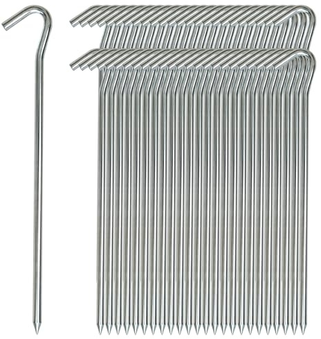 AAGUT Tent Stakes Metal Garden Edging Fence Hooks Yard Camping Stake Heavy Duty Galvanized 9 Inch 6 Gauge Tent Pegs for Tarp, Inflatable, Outdoor Christmas Decorations, 50 Pack