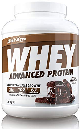 Per4m Whey Protein Powder | High Protein Shake for Muscle Growth & Recovery | Low Sugar Gym Supplement | Sports Nutrition Drink + Amino Acids (2010g, Double Chocolate)